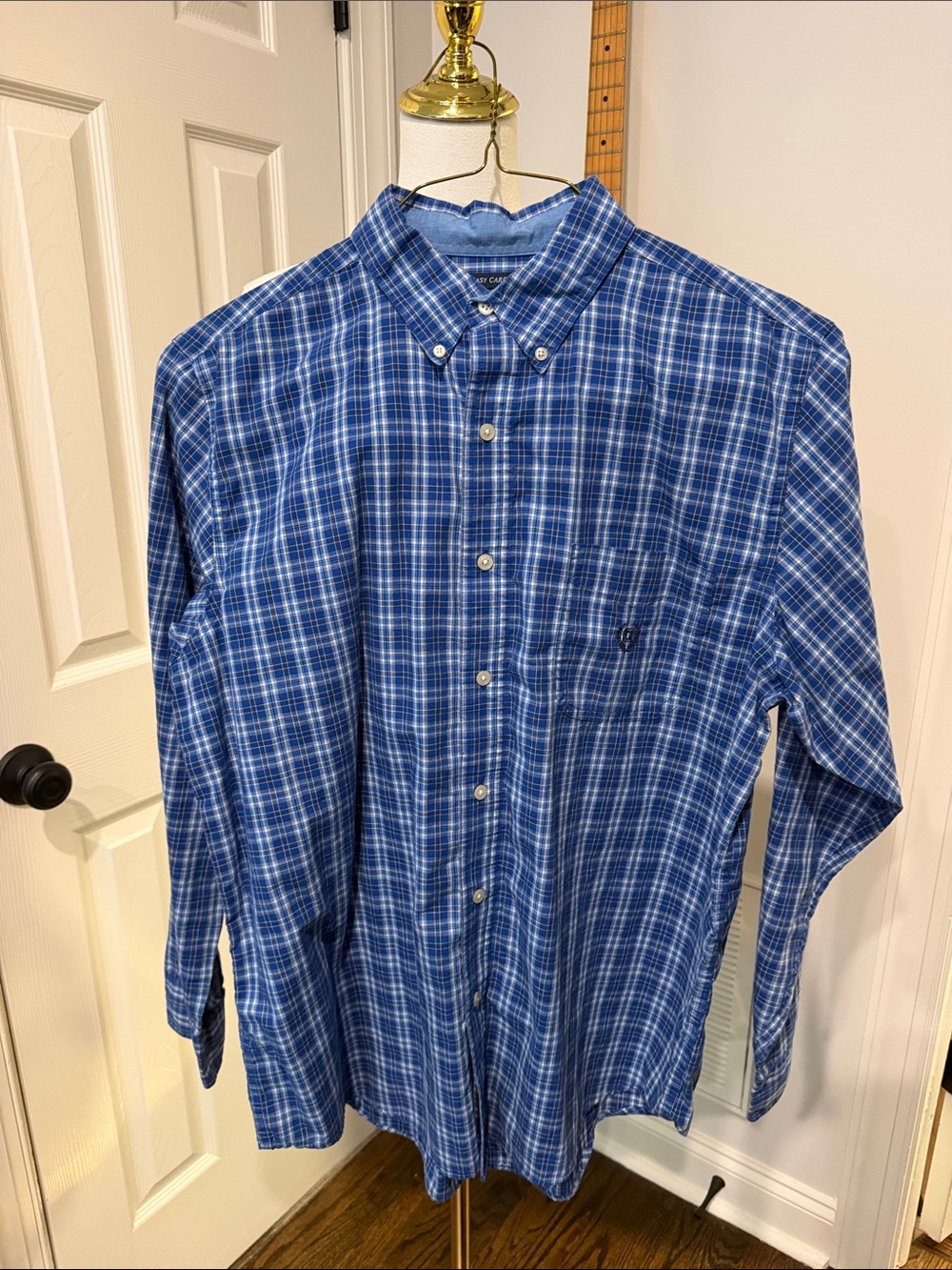 Chaps Blue and White Plaid Button-Down Shirt - Classic Casual